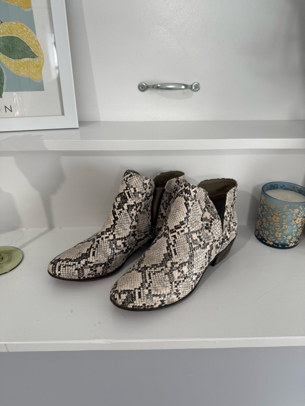 Snake-Print Ankle Booties - White/Black